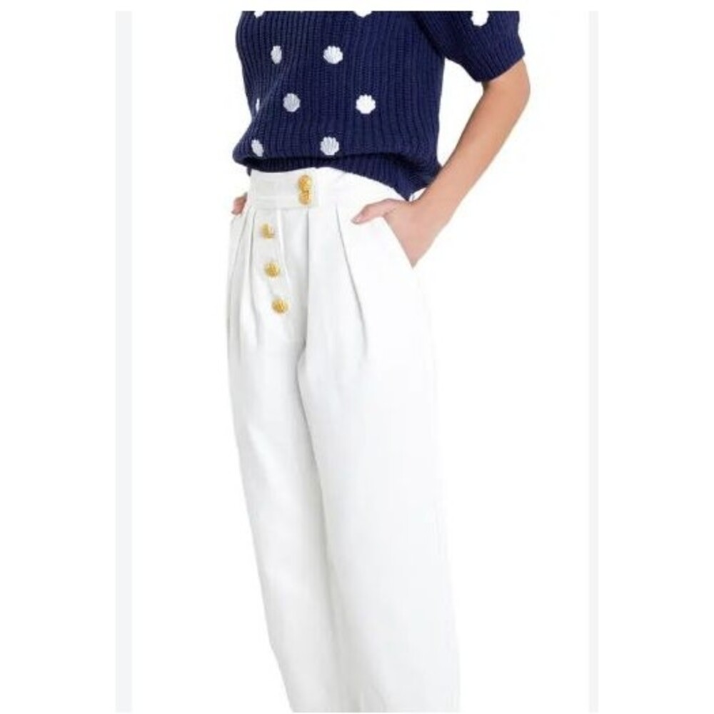 NWOT Endless Rose White Gold Button Pleated Wide Leg Dress Pants Womens Small